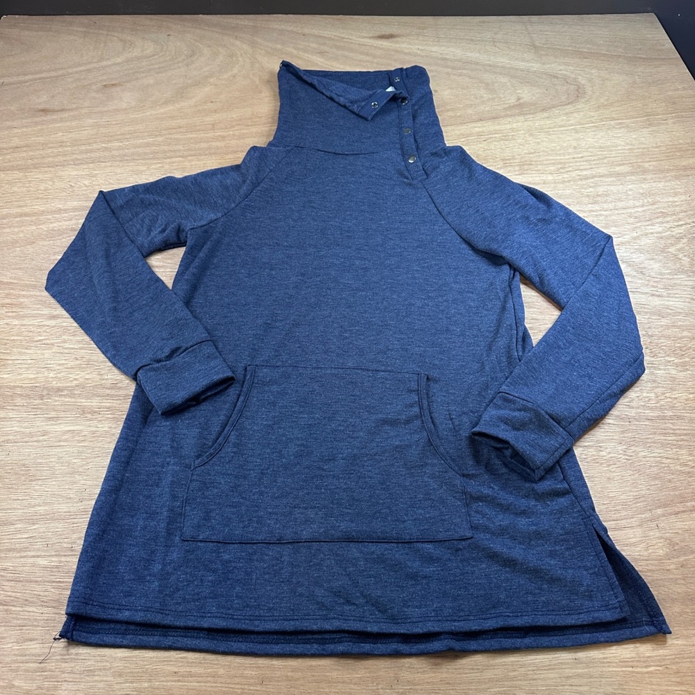 Grace & Lace Cowl Neck Pullover Tunic Blue Small Snap Neck Soft Lounge Top